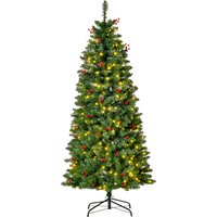 HOMCOM 5FT Prelit Artificial Pencil Christmas Tree with Warm White LED Light, Red Berry, Holiday Home Xmas Decoration, Green | Aosom Ireland