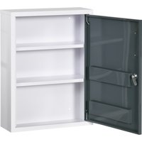 kleankin Armoire à pharmacie 2 étagères 3 niveaux avec porte verrouillable 2 clés 40 x 15 x 53,5 cm blanc et gris