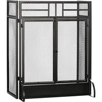 HOMCOM 3-Panel Folding Fireplace Screen with Door, Freestanding Spark Guard, Metal Mesh Fireguard, Black