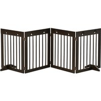 Freestanding Pet Gate 4 Panel Wooden Dog Barrier Folding Safety Fence Support Feet up to 204cm Long 61cm Tall Doorway Stairs