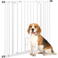 PawHut Extra Tall Pet Gate, Indoor Dog Safety Gate, with Cat Flap, Auto Close, 74-101cm Wide - White Aosom UK