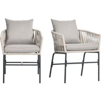 Outsunny Lot de 2 fauteuils chaises de jardin 2 places et métal et corde PE avec coussins, noir et gris