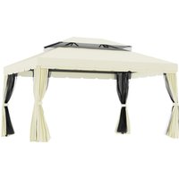 Outsunny Tonnelle Barnum Pavillon de Jardin Style Colonial Double Toit 4 Moustiquaires 4 Rideaux Alliage d'Aluminium 2 9 x 3 9 x 2 8 m Crème