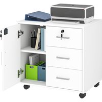 Aosom HOMCOM Caisson bureau meuble de rangement verrouillable avec 3 tiroirs et étagère réglable roulettes 40 x 60 x 56 cm blanc