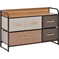 HOMCOM Commode 5 tiroirs commode en tissu meuble de rangement pour la chambre ou le salon plateau en MDF cadre en métal multicolore 87,5 x 29 x 58 cm