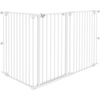 PawHut Barrière de sécurité barrière pour chien en acier à 3 panneaux pliante double verrouillage et porte intégrée pour porte et escalier blanc