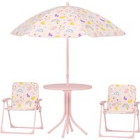 AIYAPLAY AIYAPLAY Kindersitzgruppe mit Sonnenschirm Höhenverstellbar Kindersitzgarnitur Kindertisch mit 2 Klappstühlen Sitzgarnitur Kinder Sitzgruppe Outdoor Gartenmöbel für Garten Strand, Rosa Aosom
