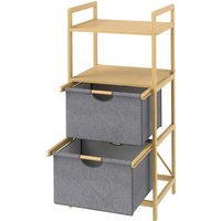 HOMCOM Panier à linge en bambou corbeille à linge sale avec 2 sacs en tissu coulissants et étagères ouvertes, naturel