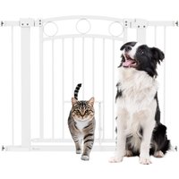 PawHut 77cm Tall Dog Gate with Cat Door 7cm and 14cm Extensions for Stairs Doorways 76104cm Width Aosom UK