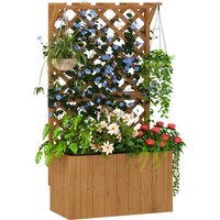 Outsunny Wooden Planter with Trellis, Freestanding Raised Garden Bed with Drainage Holes, Outdoor Planter Box with Liner for Vegetables, Herbs and Flowers, Natural| Aosom Ireland