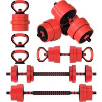 SPORTNOW 30kg Four-In-One Adjustable Weight Dumbbells Set, Barbell, Kettlebell, Push Up Stand - Red