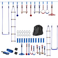 AIYAPLAY Parcours d'obstacles ninja pour enfants 10 accessoires 10 m slackline et sac de transport, bleu