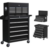 HOMCOM Rolling Tool Cabinet on Wheels w/ 14 Drawers, Pegboard & Side Rack, Lockable Top Tool Chest, Roller Cabinet Combo for Workshop, Home Aosom UK