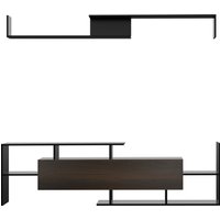 HOMCOM Ensemble meuble TV avec banc et étagère murale style contemporain 153,6H cm - noir