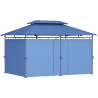 Outsunny Tonnelle de jardin 3 x 4 m tente de réception avec 6 rideaux amovibles à double toit pour patio, festival, bleu foncé