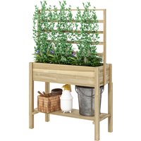 Outsunny Jardinière sur pieds, carré potager de jardin sur pieds avec treillis et étagère, en bois, 88 x 37 x 137 cm bois naturel