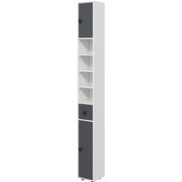kleankin Colonne de rangement armoire haute pour salle de bain 1 tiroir 4 étagères réglables et 2 placards 20 x 20 x 180 cm gris