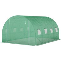 Outsunny Serre tunnel de jardin 3 x 4 x 2 m avec porte enroulable et grandes fenêtres, en acier galvanisé et PE, vert