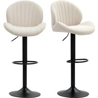 HOMCOM Lot de 2 tabourets de bar forme de coquillage, dossier, hauteur réglable et repose-pieds, cadre en acier, beige