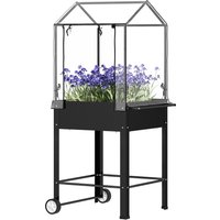 Outsunny Carré potager sur pieds avec bâche en plastique jardinière surélevée avec roues trou de drainage 67 x 69 x 147 cm noir