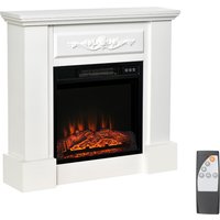 HOMCOM Lareira Elétrica 1800W com Efeito de Chama Realista Controlo Remoto Temporizador para Ambientes até 30 m² 80,7x22,5x76,5 cm Branco Aosom Port