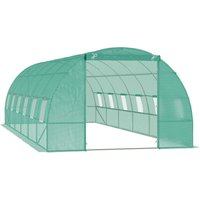 Outsunny Greenhouse 800x300x200cm Foil Greenhouse Tomato House Door with Mosquito Net, Window, Foil Tunnel made of galvanized steel, stable plant tunnel, greenhouse including ground anchors ropes, Green | Aosom Ireland