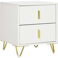 HOMCOM Table de chevet table de nuit avec 2 tiroirs style art déco - 40 x 40 x 47 cm - métal doré et blanc