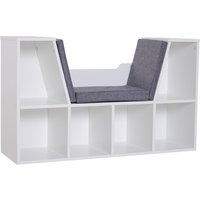 HOMCOM Bibliothèque Banc 2 en 1 Design Contemporain 6 casiers 3 Coussins fournis 102L x 30l x 61H cm Blanc Gris chiné