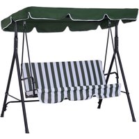 Outsunny Balancelle de jardin 3 places toit inclinaison réglable coussins assise et dossier acier noir polyester vert