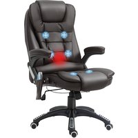 HOMCOM Fauteuil de bureau ergonomique massant chauffant électrique chaise à roulettes pivotant revêtement synthétique brun Aosom France