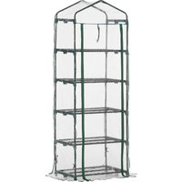Outsunny Serre de jardin balcon avec étagère à fkeurs 5 niveaux 69L x 49l x 193H cm acier époxy bâche PVC porte enroulable zippée transparent et vert
