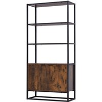 HOMCOM Bibliothèque Style Industriel 3 étagères + Placard 2 Portes Panneaux Particules Aspect Vieux Bois métal Noir