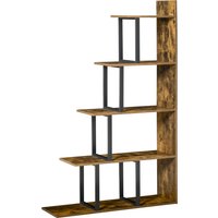 HOMCOM Étagère bibliothèque séparateur de pièce style industriel en escalier 5 étagères 102 x 30 x 160 cm coloris brun rustique