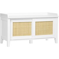 HOMCOM Banc à chaussures meuble de rangement avec porte coulissante et façades rotin tissé 80 x 35 x 45 cm blanc