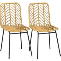 HOMCOM Lot de 2 chaises de salle à manger design bohème en résine tressée et piètement métal 44 x 58 x 85 cm jaune