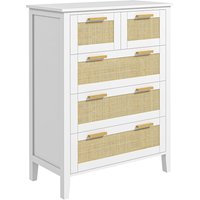 HOMCOM Commode 5 tiroirs poignées en bois massif glissières en métal pour bureau salon chambre à coucher 77 x 37 x 104 cm blanc