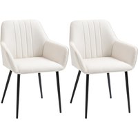 HOMCOM Lot de 2 chaises de Salle à Manger chaises de visiteur scandinave Pieds effilés métal Noir - Assise Dossier accoudoirs ergonomiques Lin Beige