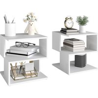 Set 2 Side Table Square Coffee Table Modern End Table 2 Tier Storage Shelves Living Room Bedroom