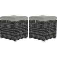 Outsunny Lot de 2 tabourets avec espace de rangement en rotin PE repose-pied de jardin avec coussin 40 x 40 x 41 cm, gris clair