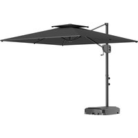 Outsunny Parasol déporté carré 2,5 x 2,5 m, parasol de jardin extérieur avec manivelle, 2 bases incluses, 8 baleines, gris foncé