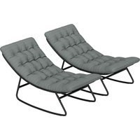 Outsunny Lot de 2 fauteuils à bascule extérieur avec coussins épais, siège tissu textilène respirant et cadre en acier, gris