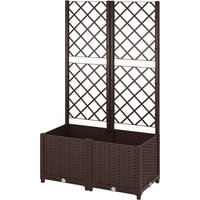 Outsunny Jardinière balcon avec treillis lit surélevé de jardin Pot de fleur extérieure Bac à fleurs avec 6 trous de drainage 80x40x135 cm marron