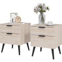 HOMCOM Set mit 2 Nachttischen, Nachttisch, moderner skandinavischer Stil, mit zweistufigem Schubladen, massiven Holzbeinen, für Schlafzimmer, Wohnzimmer, Eichenholzoptik Aosom