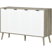 HOMCOM Lowboard, Aufbewahrungsmöbel, verstellbare Regale, 2 Schränke, 4 Türen Chevron-Muster, für Küche, Esszimmer, Wohnzimmer, 120 x 35 x 77,4 cm, Weiß und Grau Aosom
