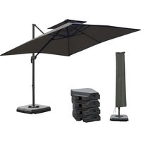 Waterproof 3 x 3 Garden Cantilever Roma Parasol Crank Tilt Square Overhanging Patio Umbrella 360°Rotation Aosom UK