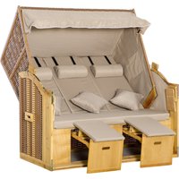 Outsunny Panier de Plage 3 Places Transat avec Toit 2 Tables Pliantes Repose-pied Chaise Longue Dossier Réglable XXL Rotin Synthétique Naturel 150 x 79 x 160 cm