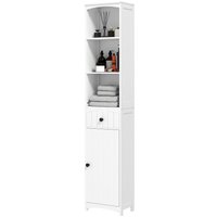 HOMCOM Meuble de salle de bain avec 3 étagères, 1 tiroir, solide, MDF, Blanc