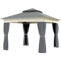 Outsunny Pavillon avec Double Toit, 3x3 m Résistant à l'eau Stable Tout l'Année Pavillon de Jardin en Métal Gris Foncé