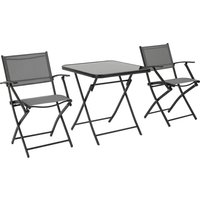 Outsunny Ensemble de jardin pour 2 personnes pliant pour balcon 1 table+2 chaises Set de mobilier de jardin en métal Mesh Noir+Gris