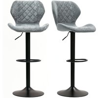 HOMCOM Tabourets de bar en ensemble de 2, Tabourets de cuisine réglables en hauteur avec dossier, vérin à gaz, repose-pied, pivotant, Gris
